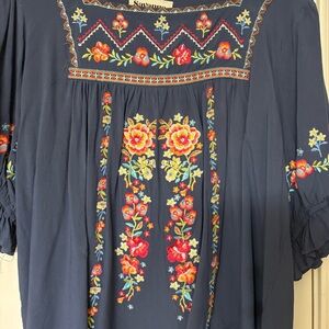 Savanna Jane Blue Blouse with Floral Embroidery